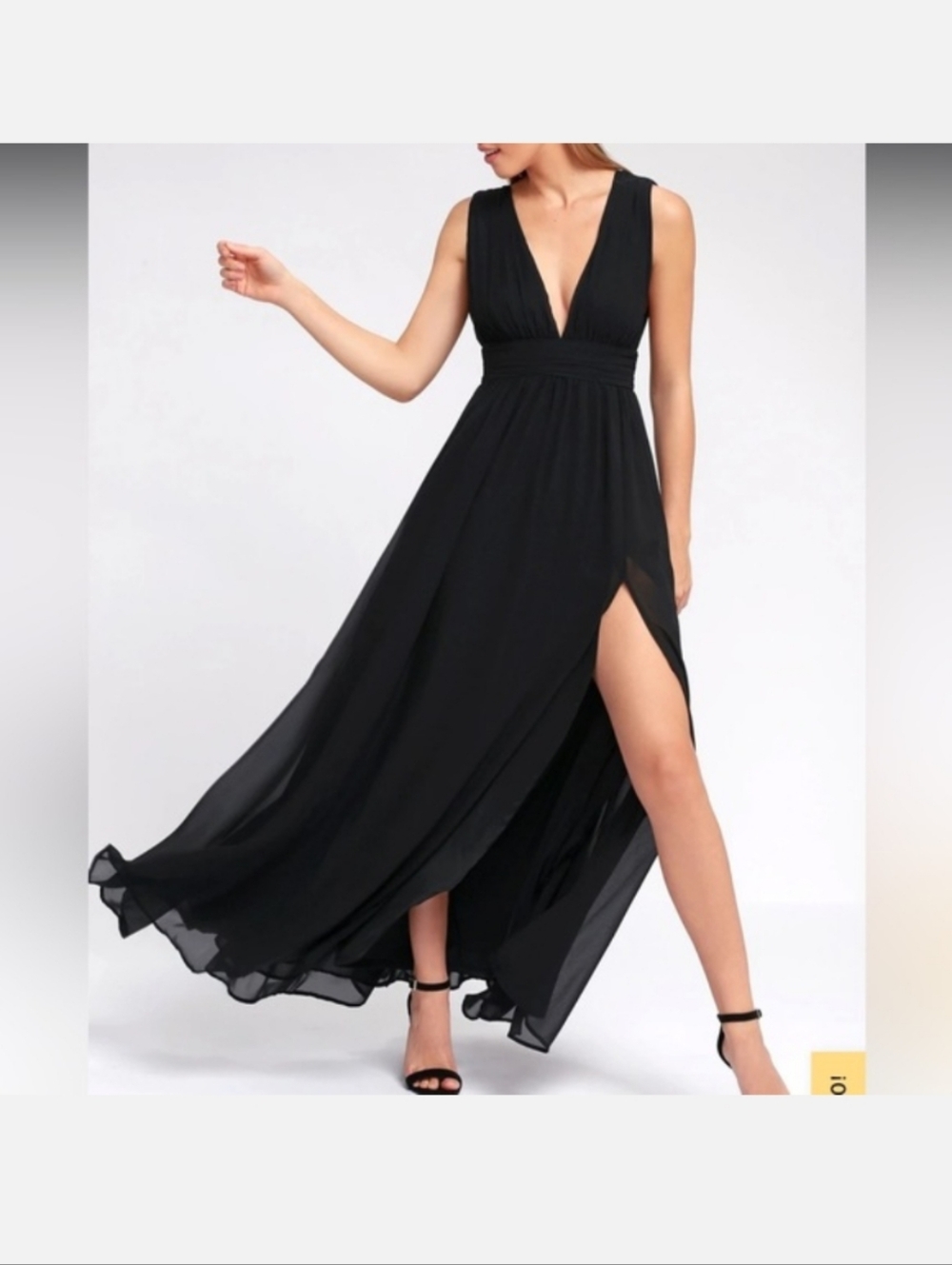 NWOT Lulu's Black V-Neck High-Slit Chiffon Maxi Dress Heavenly Hues